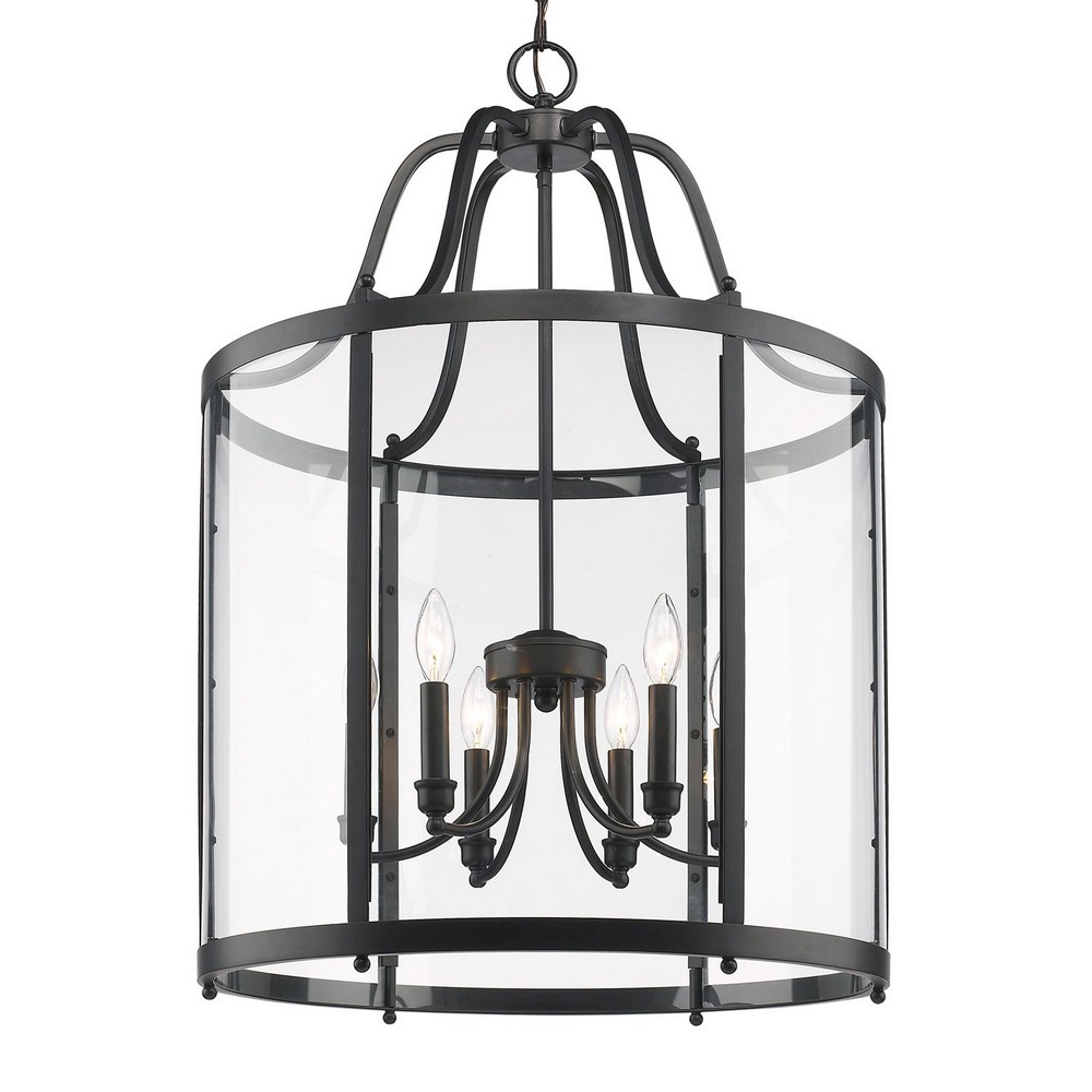 Golden Lighting-1157-6P BLK-Payton - 6 Light Pendant in Traditional style - 32.25 Inches high by 22.25 Inches wide Black  Black Finish with Clear Glass